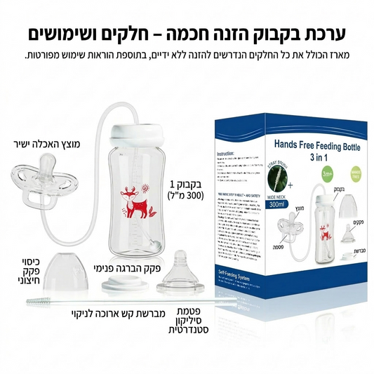 FeedEase Pro —  מארז בקבוק האכלה לתינוק עם צינור גמיש, להאכלה נוחה גם כשאין לך ידיים פנויות