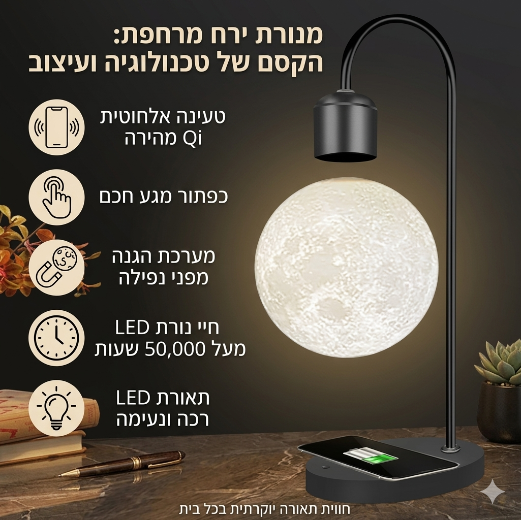 LunaFloat™ – מנורת ירח מרחפת עם טכנולוגיית ריחוף מגנטי