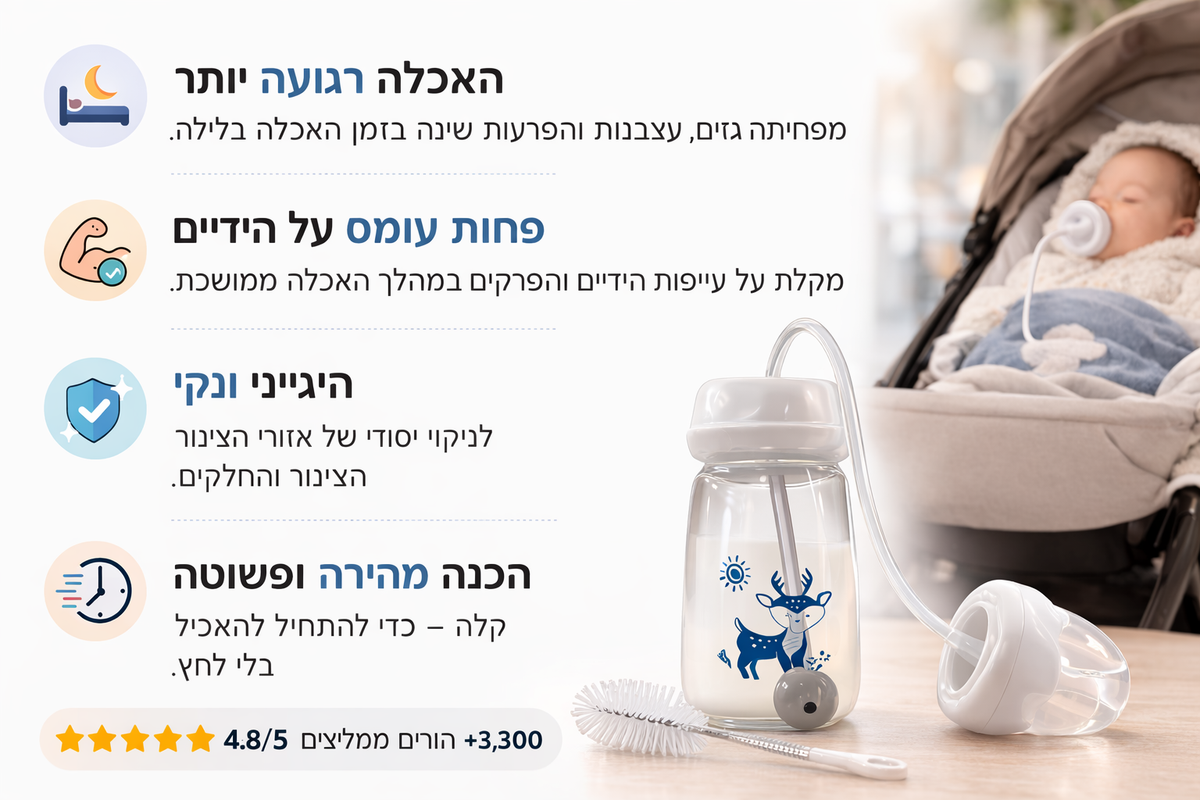 FeedEase Pro – בקבוק האכלה חכם לתינוק עם צינור גמיש