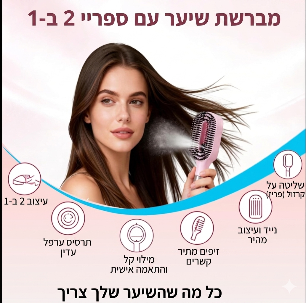BrushFlow – מברשת שיער עם ריסוס מובנה להתרת קשרים