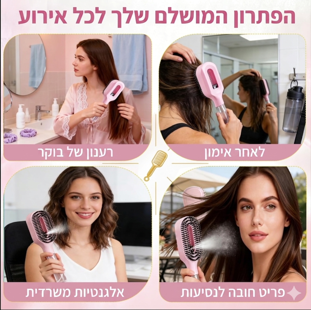BrushFlow – מברשת שיער עם ריסוס מובנה להתרת קשרים