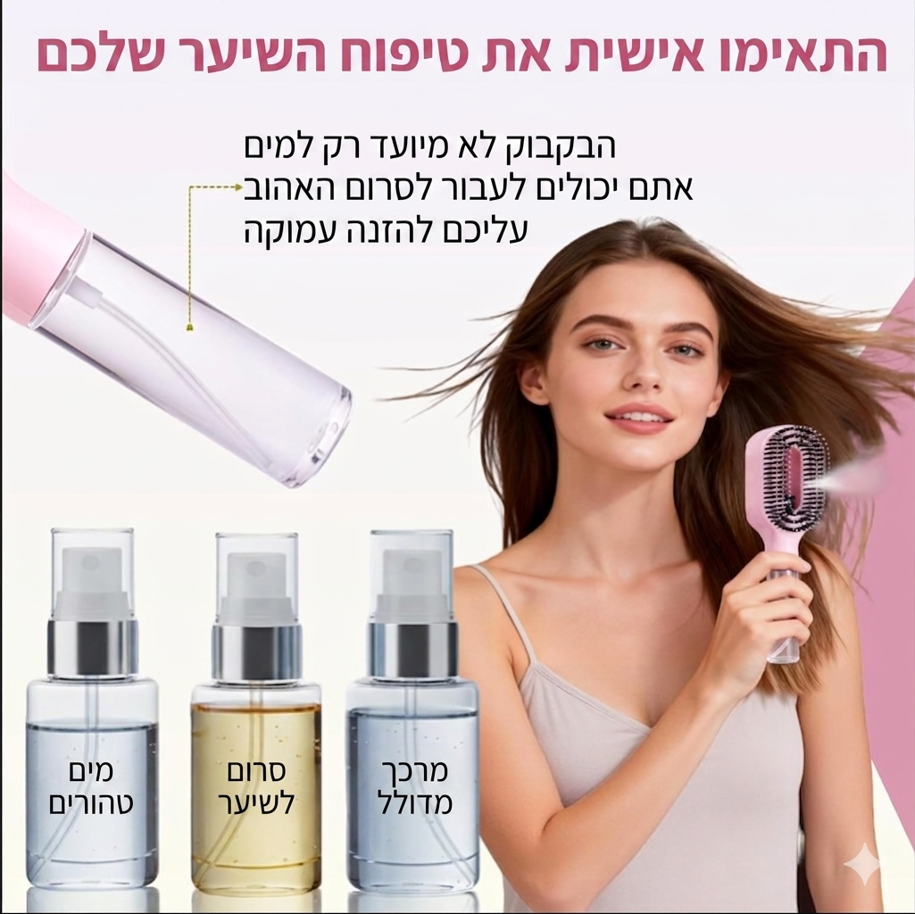 BrushFlow – מברשת שיער עם ריסוס מובנה להתרת קשרים