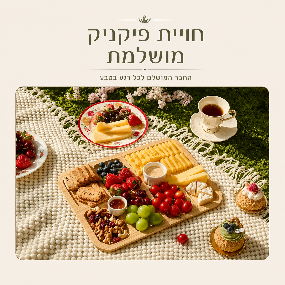 מגש אירוח מבמבוק איכותי עם מכסה וידית נשיאה